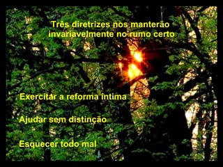 Três diretrizes nos manterão  invariavelmente no rumo certo Ajudar sem distinção Esquecer todo mal Exercitar a reforma íntima 