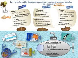 URA
Tento y el color del mar
Ricardo Alcántara. Ed. Edelvives.
El rey del mar
Imapla. Ed. Océano
Los animales marinos al dedillo
Ed. Milán
Cucú-tras del mar
Francesca Ferri. Ed. SM
EL MAR
Con viento favorable, desplegamos páginas y nos sumergimos en pantallas
para descubrir ‘la mar’
de historias
 