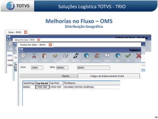 Soluções Logística TOTVS - TRIOMelhorias no Fluxo – OMSDistribuição Geográfica14