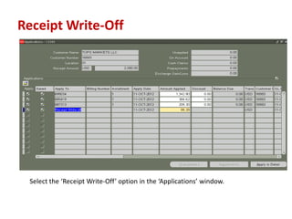 Receipt Write-Off
Select the Receipt Write-Off option in the Applications window.
 
