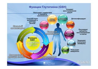 Функции Глутатиона (GSH)
Сильный
антиоксидант
Сильный
антиоксидант
Функции
GSH
Поддерживает
иммунитет
Поддержание
функции ...