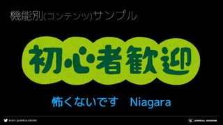 #UE4 | @UNREALENGINE
怖くないです Niagara
機能別(コンテンツ)サンプル
 