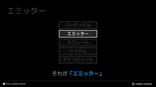 #UE4 | @UNREALENGINE
エミッター
それが「エミッター」
システム
エミッター
モジュール
アトリビュート
パーティクル
 