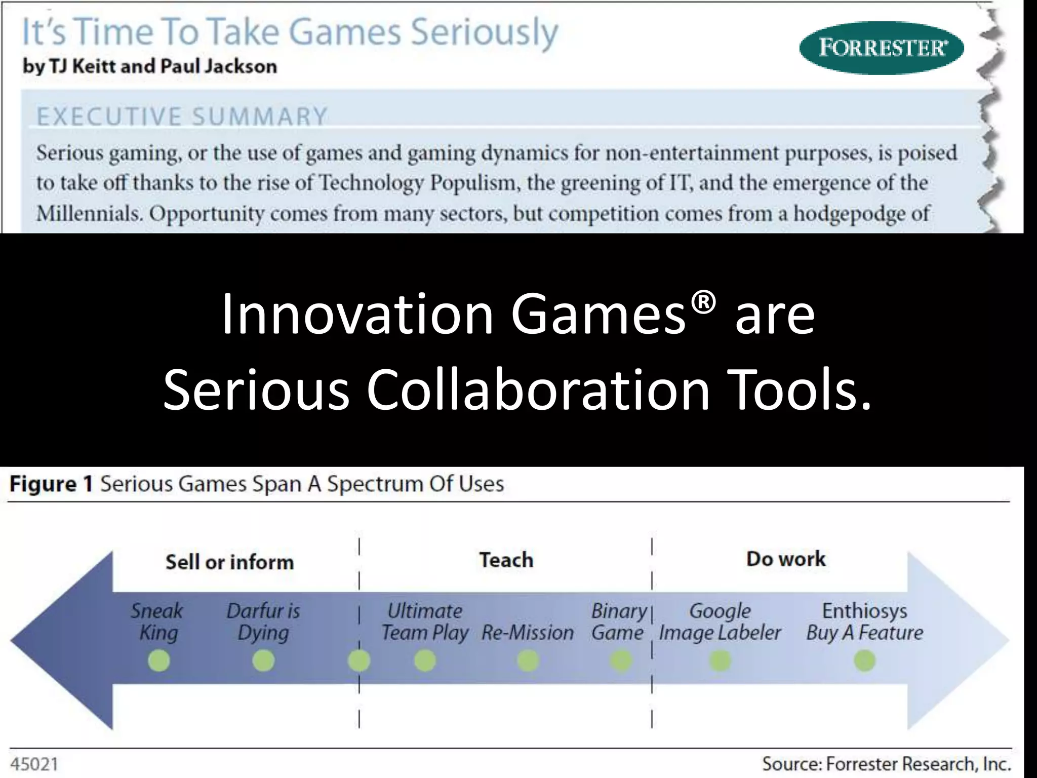 Innovation Games® are Serious Collaboration Tools.