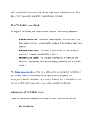 Triple net lease NNN agreement and landlords | PDF