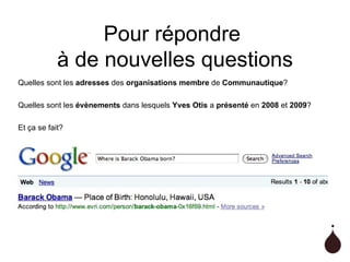 Pour répondre  à de nouvelles questions Quelles sont les  adresses  des  organisations   membre  de  Communautique ? Quelles sont les  évènements  dans lesquels  Yves Otis  a  présenté  en  2008  et  2009 ? Et ça se fait? 