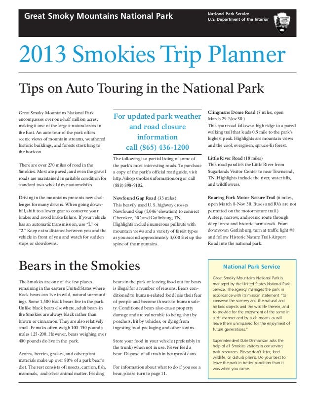 Trip Planner Great Smoky Mountains National Park