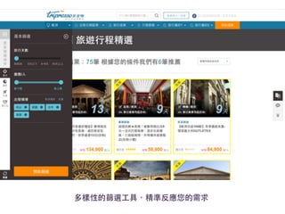 感謝聆聽，恭請指導 
⼀一⺫⽬目了然的搜尋結果 
依據您的偏好與真實評價，進⾏行排序推薦 
 