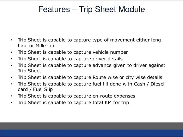 trip sheet module features advantages benefits trip sheet