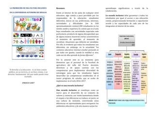 LA PROMOCIÓN DE UNA CULTURA INCLUSIVA
EN LA UNIVERSIDAD AUTONOMA DE SINALOA
El derecho a la educación es un bien común
público, no un servicio, es un bien común, y un
derecho fundamental del que nadie puede estar
excluido.
UNESCO 2007
Resumen
Existe al interior de las aulas de cualquier nivel
educativo, algo común y poco percibido por los
responsables de la educación: estudiantes
diferentes, únicos en sus preferencias, intereses,
necesidades y dificultades (en la UAS
aproximadamente existen1200 estudiantes en los
niveles medio y superior). Es común que en el aula
haya estudiantes con necesidades especiales más
particulares, producto de alguna discapacidad, que
de alguna manera muestran ciertas características
al momento de aprender, al momento de
socializar, situaciones que deberán ser atendidas.
Por ello, es evidente que todos los estudiantes son
diferentes, sin embargo, en la actualidad “los
contextos educativos intentan enseñar pensando en
que todos son iguales, cuando la realidad es otra,
cada uno de ellos aprende de forma diferente”.
Por lo anterior este es un momento para
demostrar que el personal de la Facultad de
agricultura del valle del Fuerte: docentes,
directivos y de apoyo cuentan con las
competencias para implementar diversidad de
estrategias para que los estudiantes logren
desarrollar las competencias establecidas en el
nuevo programa de estudio, que se acaba de
implementar en el ciclo 2016-2017.
¿Qué es una escuela inclusiva?
Una escuela inclusiva se constituye como un
marco para el desarrollo de un conjunto de
valores y creencias con visión humanitaria donde
el respeto a las diferencias se traduce, en parte, en
una cultura de inclusión, convirtiendo estas
diferencias en oportunidades para enriquecer los
ambientes educativos y de esta manera surjan los
aprendizajes significativos a través de la
colaboración.
La escuela inclusiva debe garantizar a todos los
estudiantes por igual el acceso a una educación
común, proporcionando formación y capacitación
acorde a las capacidades de cada uno de los
integrantes al interior de las aulas.
 