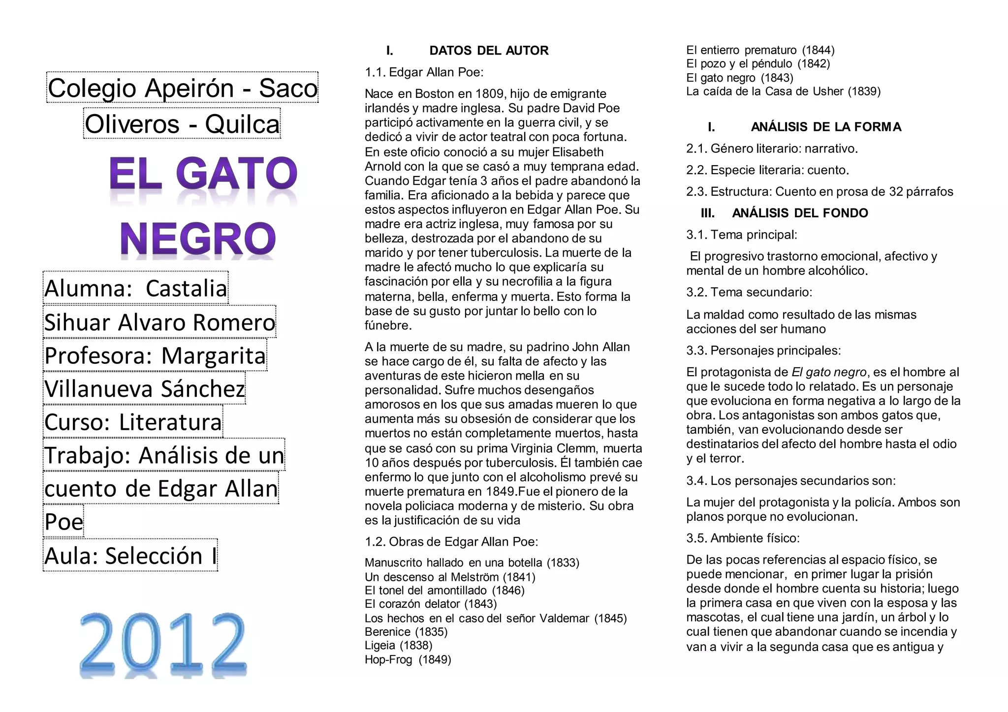 Tríptico sobre el cuento "El gato negro" | DOC