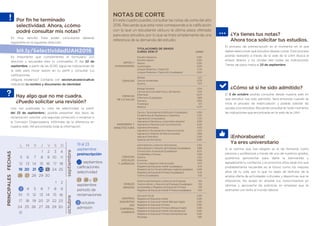 NOTAS DE CORTE
En este cuadro puedes consultar las notas de corte del año
2016. Recuerda que esta nota corresponde a la calificación
con la que un estudiante obtuvo la última plaza ofertada
para esos estudios, por lo que se trata simplemente de una
referencia de la demanda del estudio.
Educación Social
Magisterio en Educación Infantil
Magisterio en Educación Infantil (Bilingüe-Inglés)
Magisterio en Educación Primaria
Magisterio en Educación Primaria (Bilingüe-Inglés)
Magisterio en Educación Infantil (Semipresencial)
Magisterio en Educación Primaria (Semipresencial)
Psicología
5,000
5,000
5,000
5,000
5,000
5,000
5,000
7,580
CENTROS
ADSCRITOS
CES
CARDENAL
CISNEROS
Estudios Hispánicos
Estudios Ingleses
Historia
Humanidades
Lenguas Modernas y Traducción
Lenguas Modernas y Traducción (Guadalajara)
5,000
6,594
5,000
5,000
9,734
6,569
ARTES Y
HUMANIDADES
Biología
Ciencias Ambientales
Química
9,217
6,339
7,673
CIENCIAS
Biología Sanitaria
Ciencias de la Actividad Física y del Deporte
Enfermería
Enfermería (Guadalajara)
Farmacia
Fisioterapia
Medicina
12,014
9,150
10,273
9,868
9,956
11,111
12,575
CIENCIAS
DE LA SALUD
Ciencia y Tecnología de la Ediﬁcación (Guadalajara)
Fundamentos de Arquitectura y Urbanismo
Ingeniería de Computadores
Ingeniería en Electrónica y Automática Industrial
Ingeniería en Electrónica de Comunicaciones
Ingeniería Informática
Ingeniería en Tecnología de la Telecomunicación
Ingeniería en Sistemas de Telecomunicación
Ingeniería Telemática
Sistemas de Información
5,000
5,267
5,553
8,392
5,000
6,932
5,254
5,068
5,000
5,000
INGENIERÍA Y
ARQUITECTURA
Administración y Dirección de Empresas
Administración y Dirección de Empresas (Guadalajara)
Comunicación Audiovisual (Guadalajara)
Contabilidad y Finanzas
Derecho
Economía
Economía y Negocios Internacionales
Magisterio de Educación Infantil (Guadalajara)
Magisterio de Ed. Primaria (Bilingüe-Inglés)(Guadalajara)
Magisterio de Educación Primaria (Guadalajara)
Turismo (Guadalajara)
6,950
5,686
8,075
5,500
5,922
5,999
9,472
6,531
5,000
6,135
5,192
CIENCIAS
SOCIALES
Y JURÍDICAS
Derecho-Administración y Dirección de Empresas
Turismo-Admón. y Dirección de Empresas (Guadalajara)
Humanidades y Magisterio de Educación Primaria
Magisterio de Educación Infantil-Primaria (Guadalajara)
7,169
7,132
7,811
7,543
DOBLES
GRADOS
TITULACIONES DE GRADO
CURSO 2016-17 JUNIObit.ly/SelectividadUAH2016
19 al 23
septiembre
preinscripción
22 septiembre
calificaciones
selectividad
23 26 y 27
septiembre
periodo de
reclamaciones
3 octubre
admisión
L M X J V S D
septiembreoctubre
1
6
13
20
27
4
11
18
25
Por fin he terminado
selectividad. Ahora, ¿cómo
podré consultar mis notas?
Es muy sencillo. Para poder consultarlas deberás
registrarte en la siguiente dirección:
Es importante que cumplimentes el formulario con
atención y recuerdes bien tu contraseña. El día 22 de
septiembre, a partir de las 10:00, sigue las indicaciones de
la web para iniciar sesión en tu perfil y consultar tus
calificaciones.
¿Alguna incidencia? Contacta con seccion.acceso@uah.es
indicando tu nombre y documento de identidad.
Hay algo que no me cuadra.
¿Puedo solicitar una revisión?
Una vez publicada tu nota de selectividad (a partir
del 23 de septiembre), podrás presentar dos tipos de
reclamación: solicitar una segunda corrección o reclamar a
la Comisión Organizadora. Infórmate de la diferencia en
nuestra web. Allí encontrarás toda la información.
7
14
21
5
12
19
26
28
2
9
16
23
7
14
21
28
30
3
10
17
24
8
15
22
29
4
11
18
25
2
9
16
23
30
?
!
PRINCIPALESFECHAS
¿Cómo sé si he sido admitido?
El 3 de octubre podrás consultar desde nuestra web en
qué estudios has sido admitido. Será entonces cuando se
inicie el proceso de matriculación y podrás solicitar las
ayudas a los estudios. Recuerda consultar en todo momento
las indicaciones que encontrarás en la web de la UAH.
¡Enhorabuena!
Ya eres universitario
Si el camino que has elegido es el de formarte como
persona y profesional a través de uno de nuestros grados,
queremos aprovechar para darte la bienvenida y
agradecerte tu confianza. Los próximos años serán los que
probablemente recuerdes en el futuro como los mejores
años de tu vida, por lo que no dejes de disfrutar de la
amplia oferta de actividades culturales y deportivas que te
ofrecemos. No dudes en ampliar tus conocimientos en
idiomas y aprovecha las prácticas en empresa que te
acercarán con éxito al mundo laboral.
¿Ya tienes tus notas?
Ahora toca solicitar tus estudios.
El proceso de preinscripción es el momento en el que
debes seleccionar qué estudios deseas cursar. Este proceso
podrás realizarlo a través de la web de la UAH. Busca el
enlace directo y no olvides leer todas las indicaciones.
Tienes de plazo hasta el 23 de septiembre.
...
1
8
15
22
6
13
20
27
29
5
12
19
26
3
10
17
24
31
 