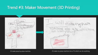 Trend #3: Maker Movement (3D Printing)
I’ll make pizza by pizza machine. I’ll make my pizza machine into a TV which can do anything.
 