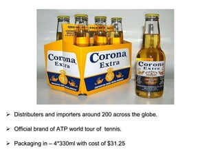 Distributers and importers around 200 across the globe. Official brand of ATP world tour of  tennis. Packaging in – 4*330ml with cost of $31.25 