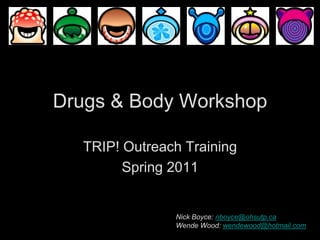 Drugs & Body Workshop TRIP! Outreach Training Spring 2011 Nick Boyce: nboyce@ohsutp.ca Wende Wood: wendewood@hotmail.com 