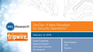 DevOps: A New Paradigm
for Security Operations
February 14, 2018
Scott Crawford
Research Director
Information Security
451 Research
David Meltzer
CTO
Tripwire
 