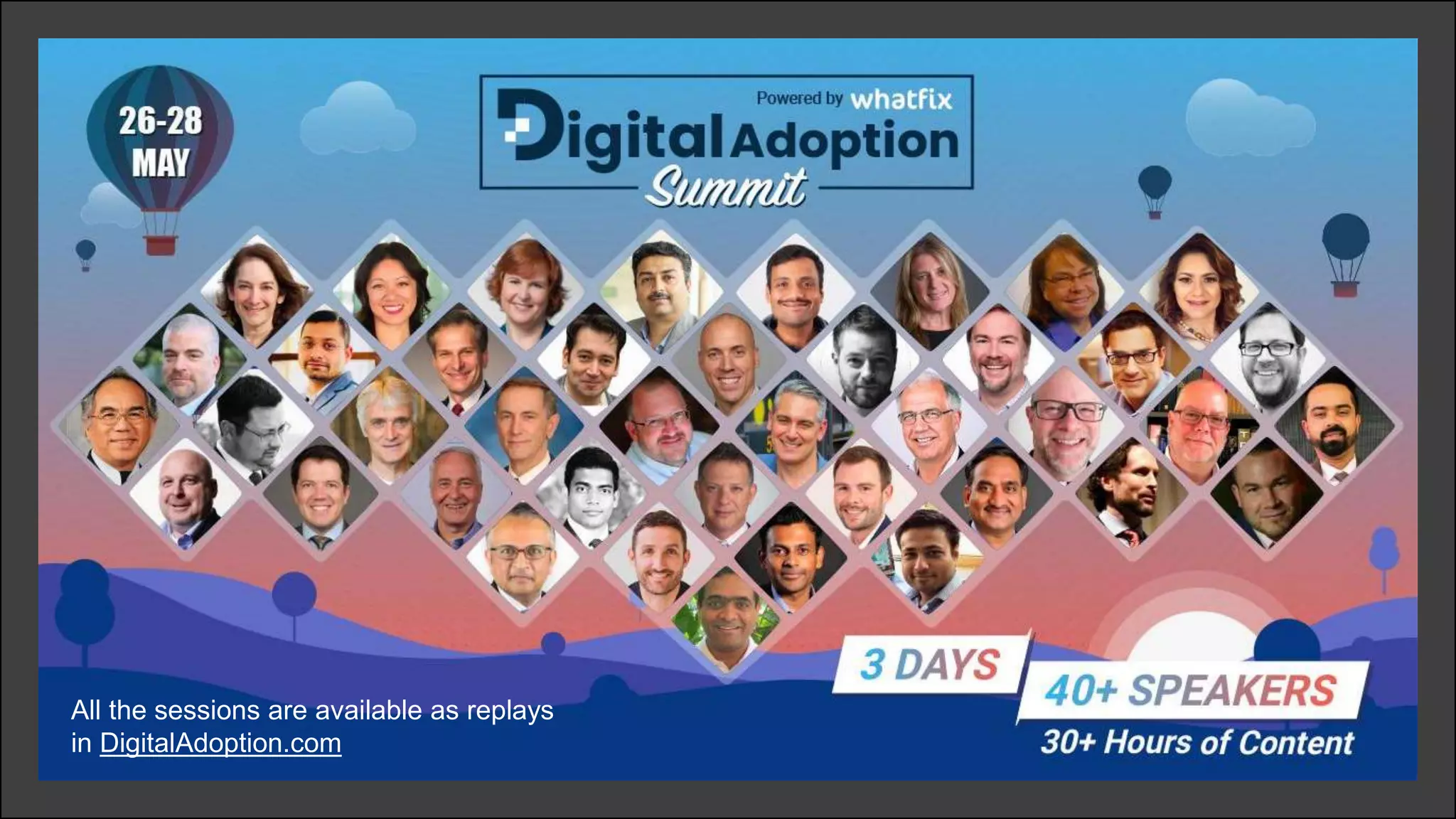 All the sessions are available as replays
in DigitalAdoption.com
 