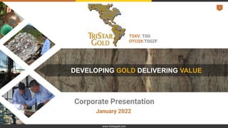 1
TSXV: TSG
OTCQX:TSGZF
DEVELOPING GOLD DELIVERING VALUE
Corporate Presentation
January 2022
www.tristargold.com
 