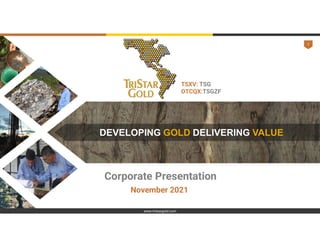 1
TSXV: TSG
OTCQX:TSGZF
DEVELOPING GOLD DELIVERING VALUE
Corporate Presentation
November 2021
www.tristargold.com
 