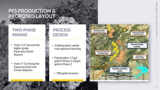 9
Tristar
Gold
|
TSXV:
TSG
|
OTCQX:
TSGZF
PFS PRODUCTION &
PROPOSED LAYOUT
TWO-PHASE
MINING
• Years 1-6: focused the
higher grade
Esperança South
deposit
• Years 7-11 mining the
Esperança East and
Center deposits
PROCESS
DESIGN
• 3.6Mtpa plant: whole
rock agitation leaching
• Feed grades: 1.3 g/t
gold in Phase 1, 0.8 g/t
gold in Phase 2
• 98% gold recovery
 