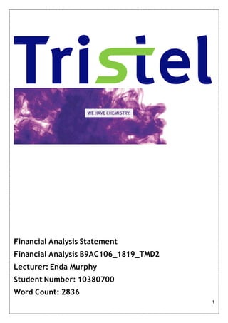 1
Financial Analysis Statement
Financial Analysis B9AC106_1819_TMD2
Lecturer: Enda Murphy
Student Number: 10380700
Word Count: 2836
 