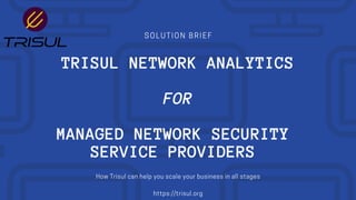 SOLUTION BRIEF
TRISUL NETWORK ANALYTICS
FOR
MANAGED NETWORK SECURITY
SERVICE PROVIDERS
How Trisul can help you scale your business in all stages
https://trisul.org
 