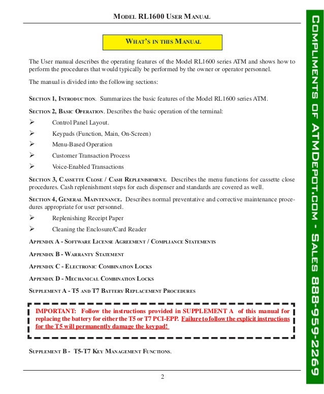 Triton Rl1600 Atm Owners Manual