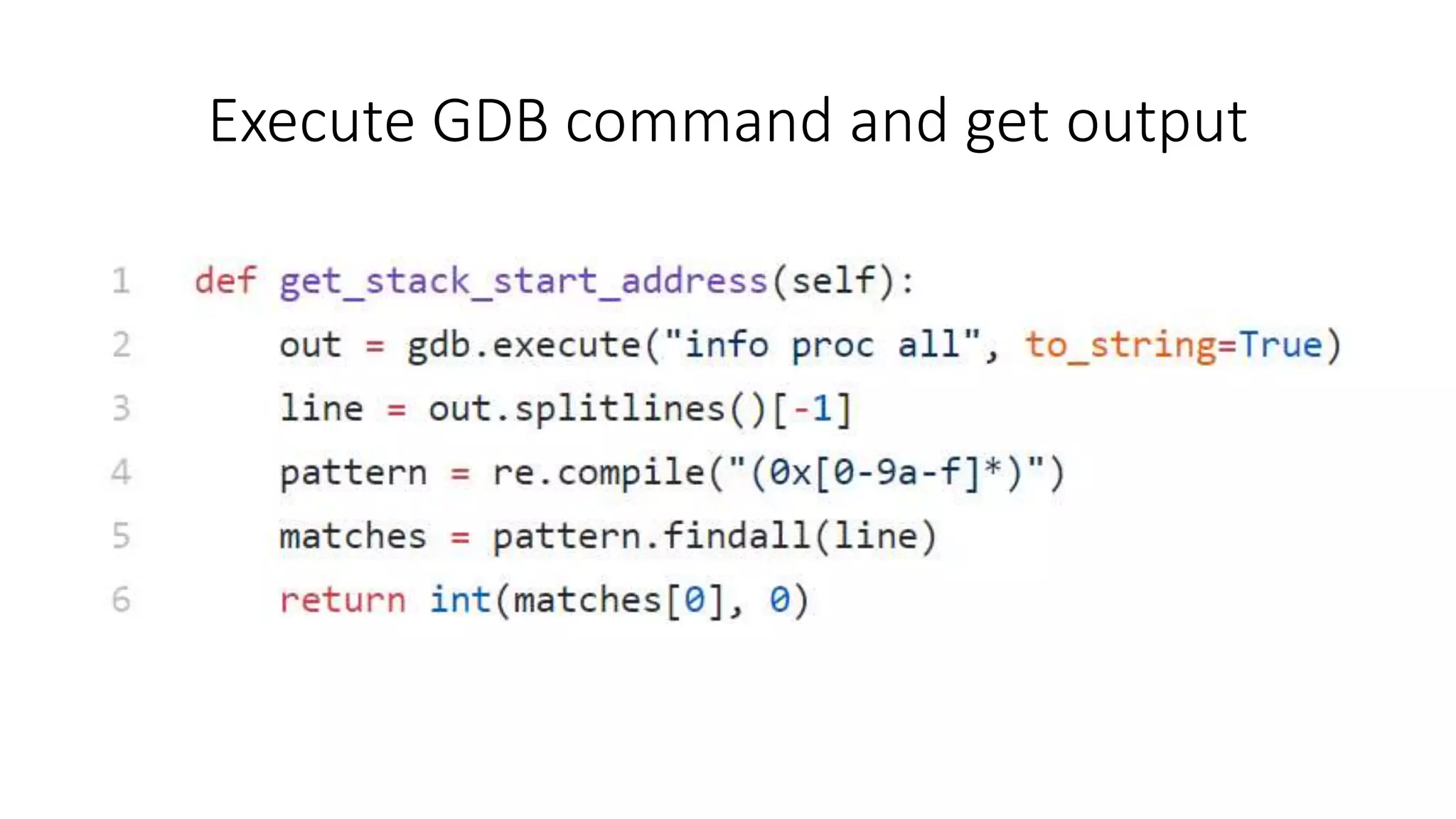 Execute GDB command and get output
 