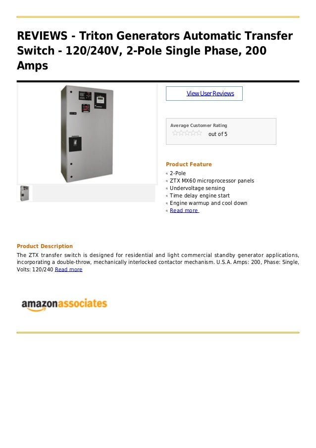 Triton Generators Automatic Transfer Switch 1 240 V 2 Pole Singl Triton Generators Automatic Transfer Switch 1 240 V 2 Pole Singl