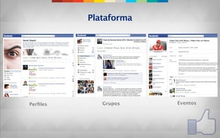 Plataforma




Perﬁles      Grupos    Eventos
 