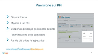 3000
70-100
50-100
38
Previsione sui KPI
Genera fiducia
Migliora il tuo ROI
Supporta il processo decisionale durante
l'ottimizzazione delle campagne
Rende più chiare le aspettative
www.trivago.it/hotelmanager/directconnect
 