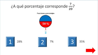¿A qué porcentaje corresponde
7
20
?
1 228% 7% 3 35%
 