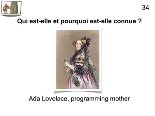 34

Qui est-elle et pourquoi est-elle connue ?




   Ada Lovelace, programming mother
 