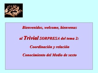 Bienvenidos, welcome, bienvenus al  Trivial  SORPRESA del tema 2:  Coordinación y relación Conocimiento del Medio de sexto 