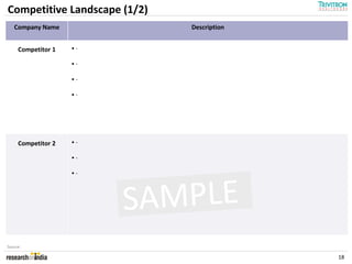 Competitive Landscape (1/2)
   Company Name               Description


     Competitor 1   •-

                    •-

                    •-

                    •-




     Competitor 2   •-

                    •-

                    •-




                         SAMPLE
Source:

                                            18
 