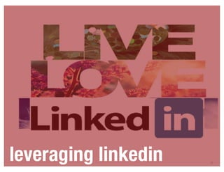 Last%Modified%2017!06!21#10:13#PM#Pacific#Standard#TimePrinted
27
leveraging linkedin
 