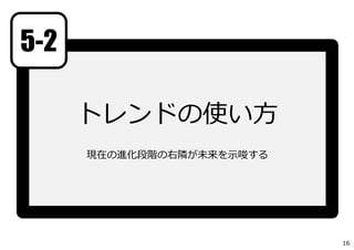 トレンドの使い⽅
現在の進化段階の右隣が未来を⽰唆する
5-2
16
 