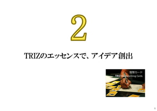 TRIZのエッセンスで、アイデア創出
智慧カード
TRIZ Brainstorming Cards
1
 