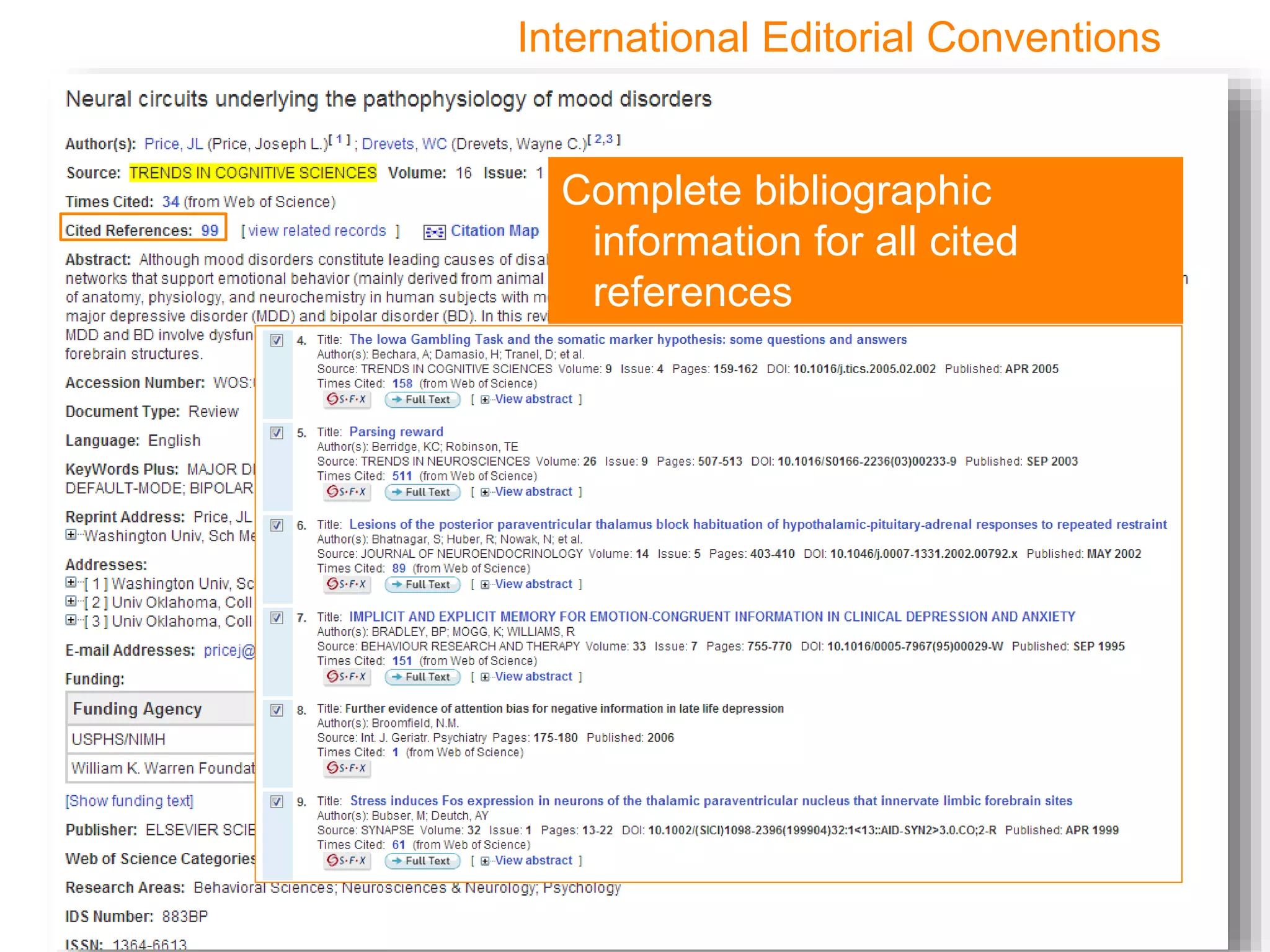 14
International Editorial Conventions
Complete bibliographic
information for all cited
references
 