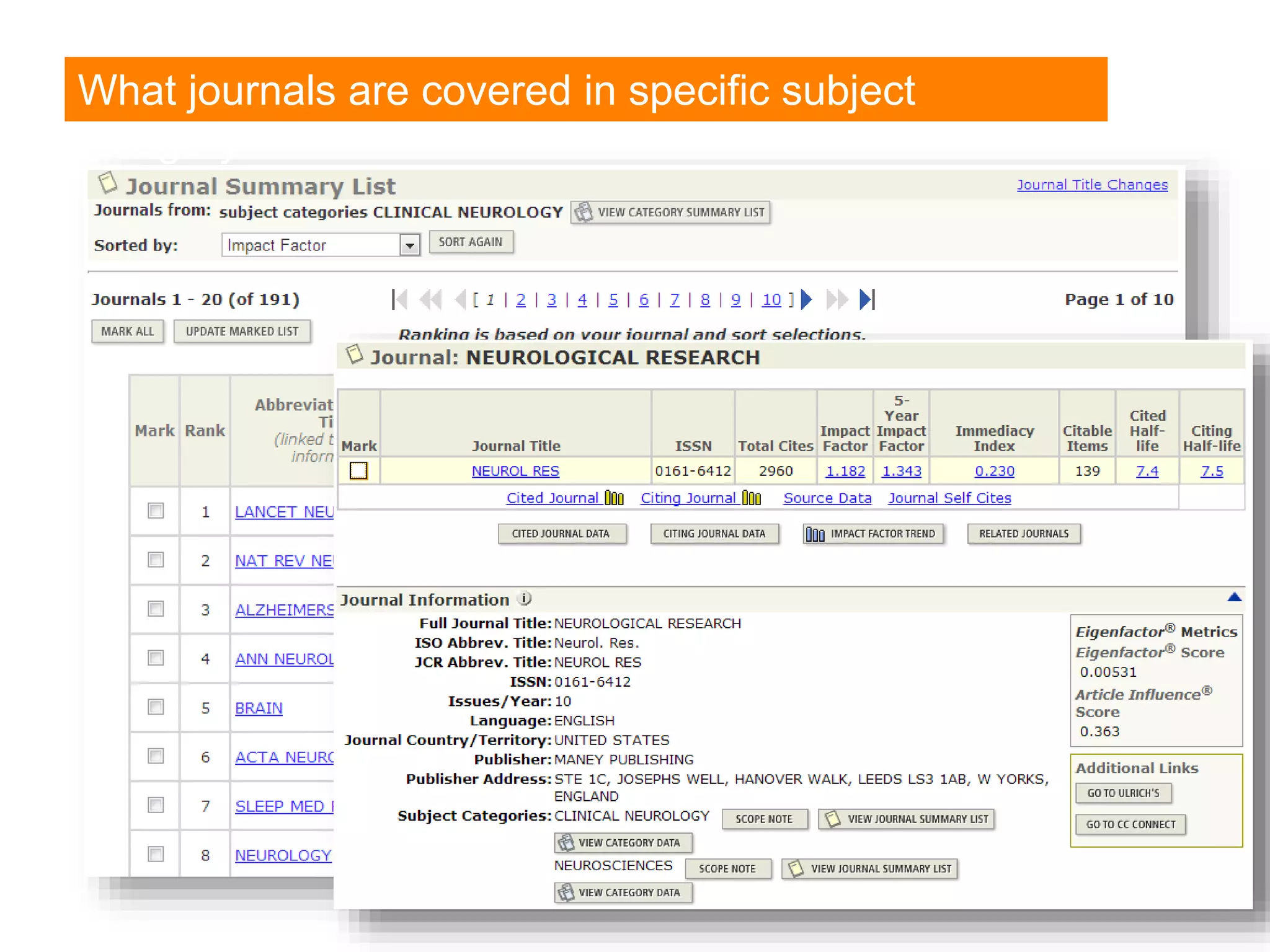 What journals are covered in specific subject category?
What journals are covered in specific subject
category?
 