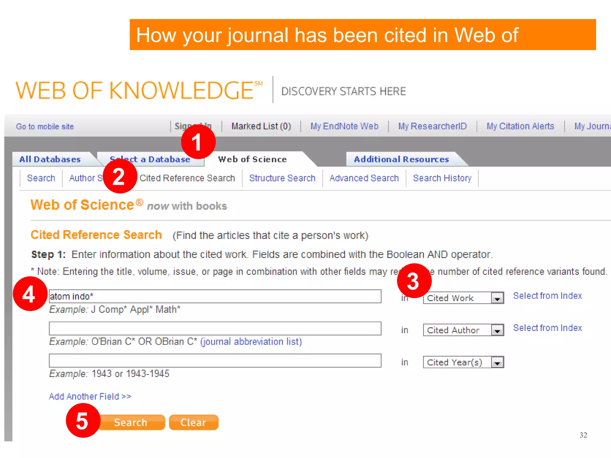 32
1
2
4
3
5
How your journal has been cited in Web of
Science ?
 