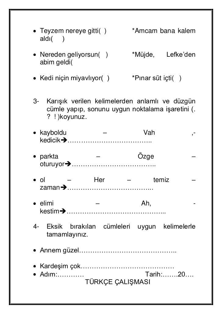Türkçe dilbilgisi ödevleri