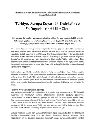 Türkiye, Avrupa Duyarlılık Endeksi’nde En Duyarlı İkinci Ülke Oldu Bası