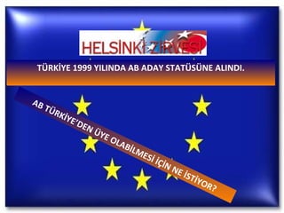 TÜRKİYE 1999 YILINDA AB ADAY STATÜSÜNE ALINDI. AB TÜRKİYE’DEN ÜYE OLABİLMESİ İÇİN NE İSTİYOR? 