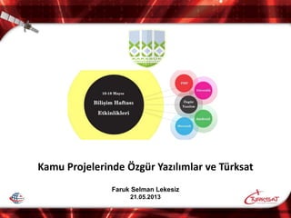 Kamu Projelerinde Özgür Yazılımlar ve Türksat
Faruk Selman Lekesiz
21.05.2013
 