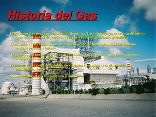 Historia del Gas El gas natural se usa como combustible doméstico. Las bolsas de gas se extraen del mismo lugar que las bolsas de petróleo, de la parte superior de la bolsa petrolífera. 