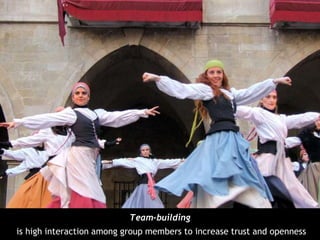 Team-building
is high interaction among group members to increase trust and openness
 