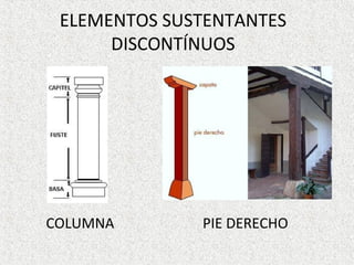 ELEMENTOS SUSTENTANTES
DISCONTÍNUOS
COLUMNA PIE DERECHO
 
