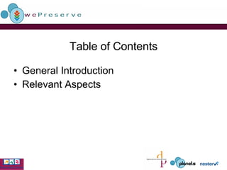 Table of Contents General Introduction Relevant Aspects 