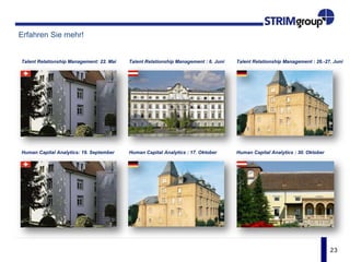 23
Key Lessons zum Mitnehmen
CEOs fokussieren sich v.a. auf Talentbindung, Corp./Employer Brand und Talent Pools
Die Talent Sourcing Canvas unterstützt ein strategisches Vorgehen beim Talent Sourcing
Neue Wege und hohe Agilität sind notwendig, um Talente zu gewinnen und zu binden
Die Einbindung von Social Media muss im Kontext und zielgruppenspezifisch geschehen
Twitter, Facebook, etc. wenden sich an unterschiedliche Zielgruppen mit unterschiedl. Zielen
Best-in-Class-Unternehmen wenden Social Media in bestimmter Weise an
Monitoring (hinsichtl. Wirkung, Kosten, etc.) im Rahmen von Talent Analytics ist erfolgskritisch
 